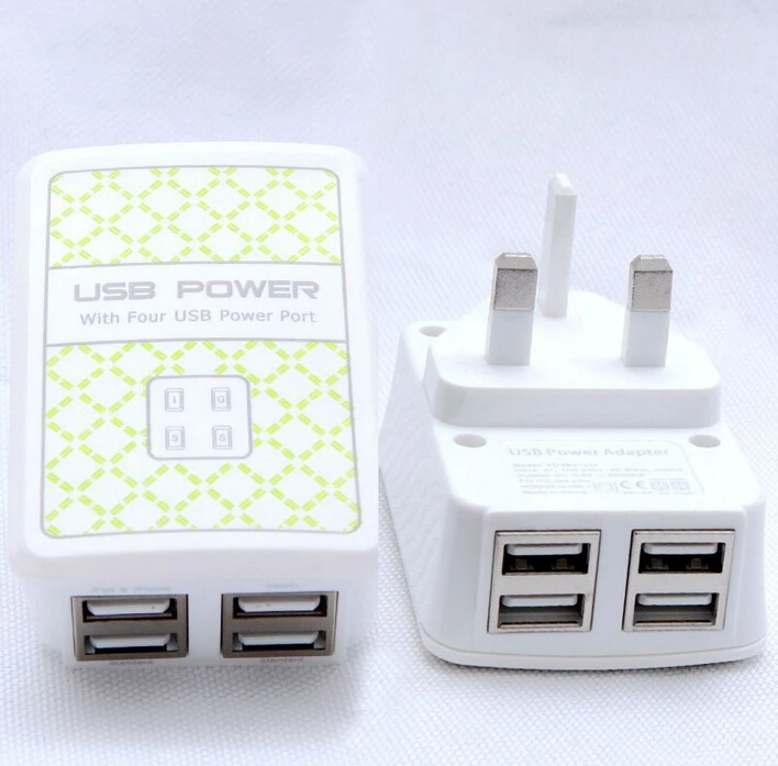 

2019 New UK USB Plug Charger Adapter IPhone 4 Ports Main Charger Adapter Power USB For 3 Pin Portable Phone Travel Wall Charger