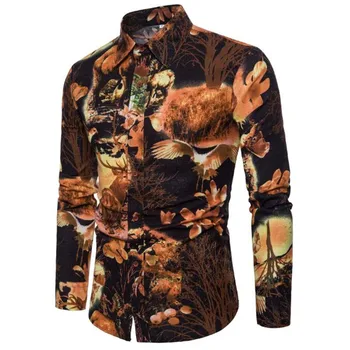 

2019 Spring and autumn large-size long-sleeve floral shirt