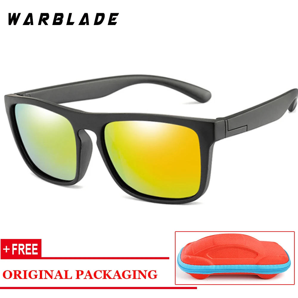 black yellow R WarBLade продукт детские квадратные поляризационные солнцезащитные очки Детские Силиконовые безопасные TR90 солнцезащитные очки для девочек и мальчиков UV400 покрытие зеркало - Цвет линз: black yellow R