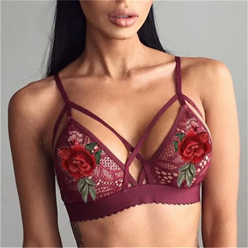 

New Style Sexy push up bra women lingerie floral embroidery strappy bra Deep v wirefree bralette top backless intimates