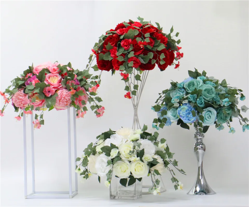 Пользовательские 35 см искусственные цветы розы мяч свадебное расположение декора фон T станция Стенд цветы домашний стол садовый декор