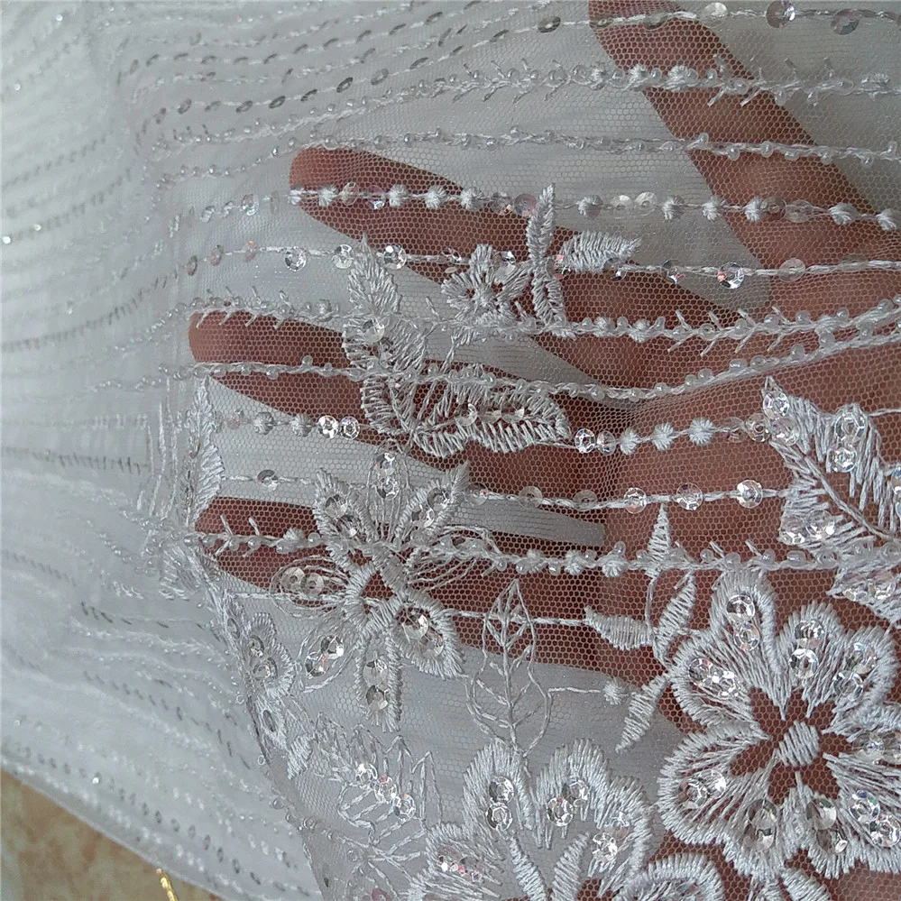 

heavy beaded Embroidered Cord Lace Fabric for bridal dress Nigerian french net Lace