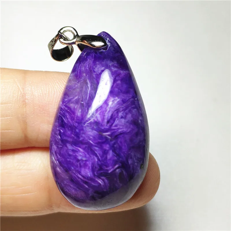 

Natural Purple Charoite Necklace Pendant Water Drop Gemstone 34x19x10mm Women Man Anniversary Ghost Garden Jewelry Lucky Gift