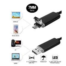 HD 2M 2 in 1 Endoscope Android PC USB 7.0MM 6 LED Waterproof Endoscope Inspection Camera Inspection with Length Cable Mini
