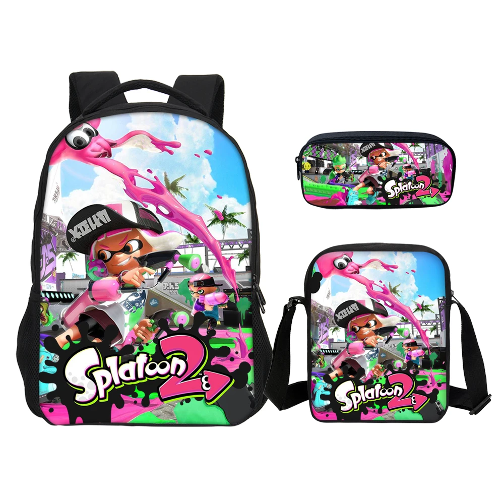 

VEEVANV 3PC Set 3D Printed Splatoon 2 Backpack Slanting Bag Pencil Bag Youth Games Casual Style Boys and Girls Universal Gifts
