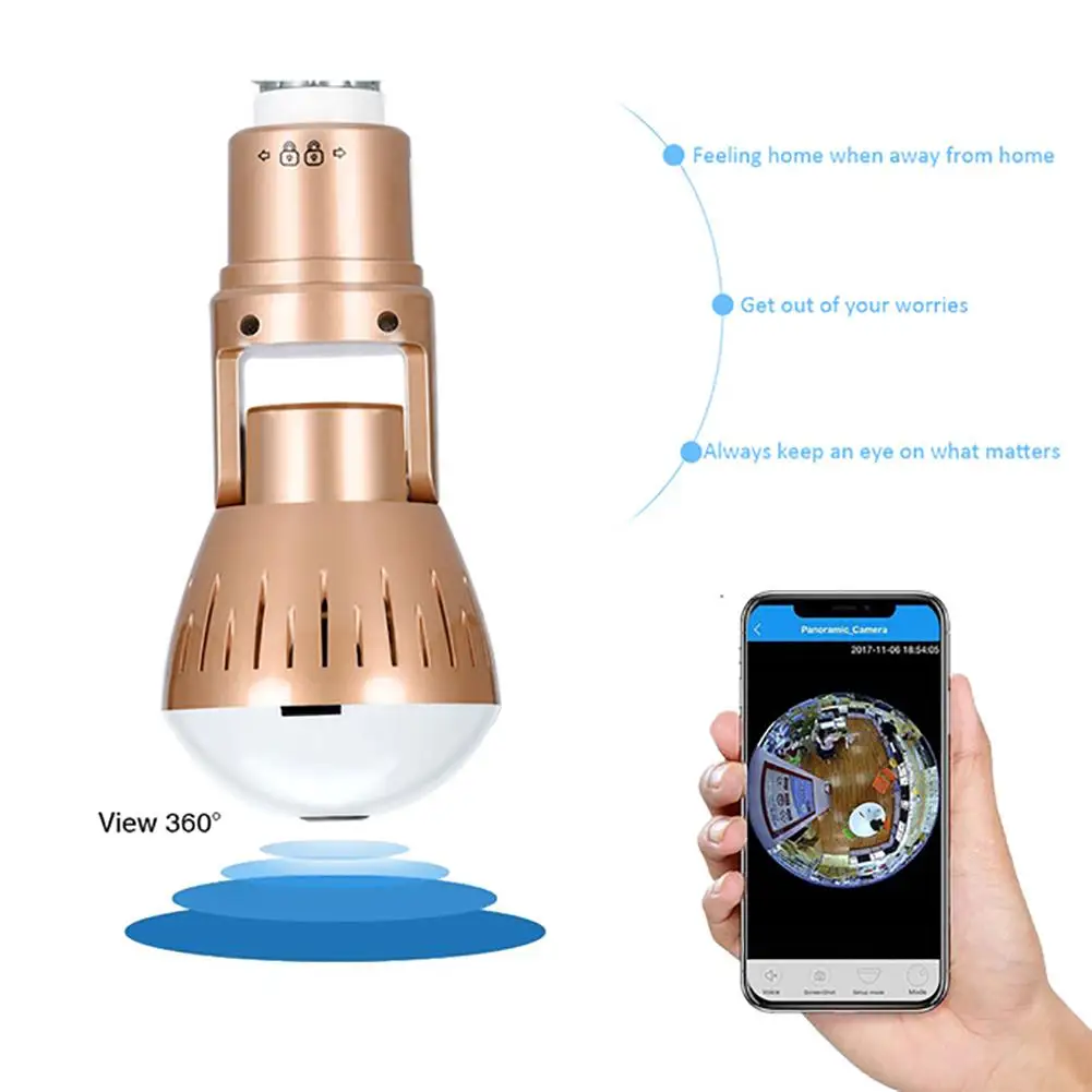 

360 Degree Wifi LED Bulb E27 Camera 2.0MP Panoramic Fisheye Camera CCTV Smart Home Security Lamp Night Vision IP Camera