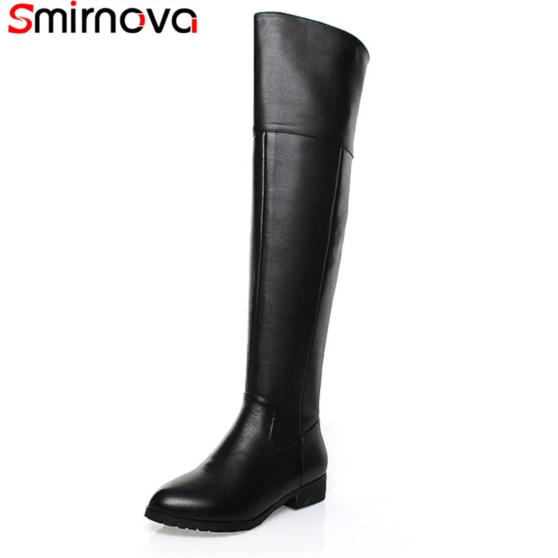 

Smirnova 2018 NEW HOT fashion round toe over the knee high boots genuine leather boots women square high heels winter boots