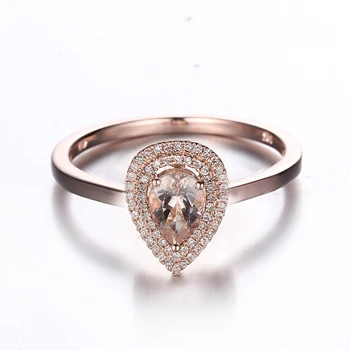 

HELON 7x5mm Pear Cut Morganite Gemstone Ring Solid 10K Rose Gold Natural Diamond Engagement Wedding Ring For Women Fine Jewelry