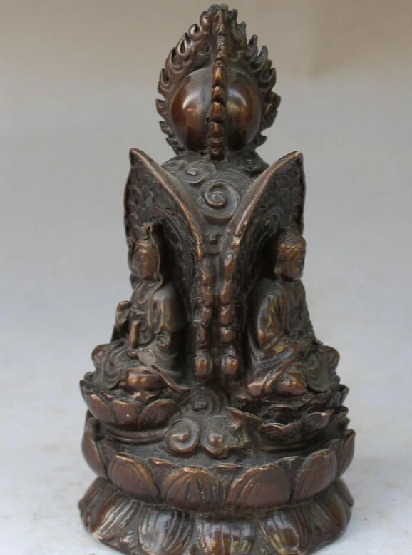 

004070 15CM Chinese Bronze 3 Face Shakyamuni Buddha Kwan-yin Tang Ceng San Zang Statue