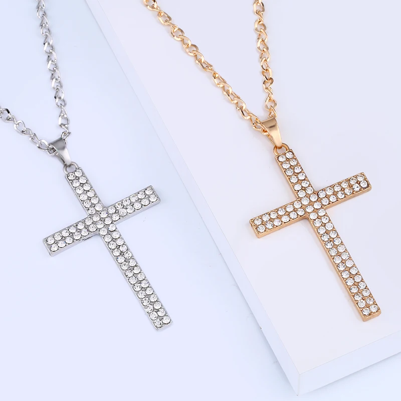 Ожерелья и подвески серебристого цвета с большим крестом в стиле хип хоп|cross