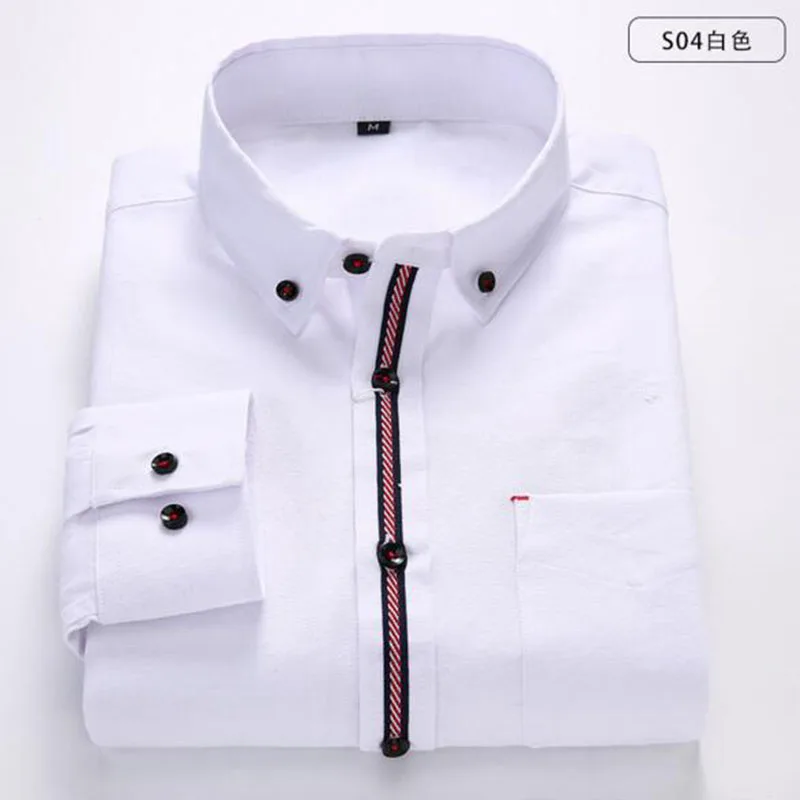 Весна Осень мужские рубашки с длинным рукавом Slim Fit Camisa Оксфорд Чистый хлопок