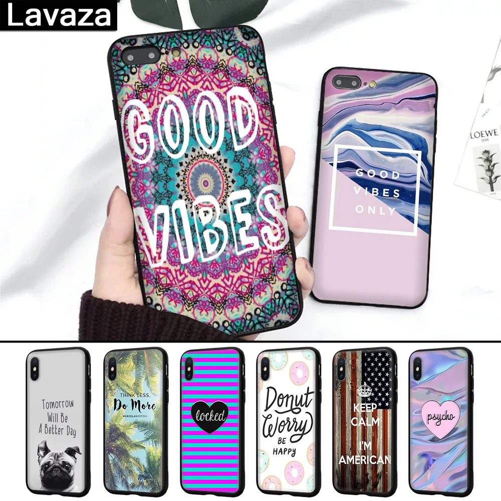 

Lavaza Colorful with Good Vibes Silicone Case for iPhone 5 5S 6 6S 7 8 Plus X XR XS Max