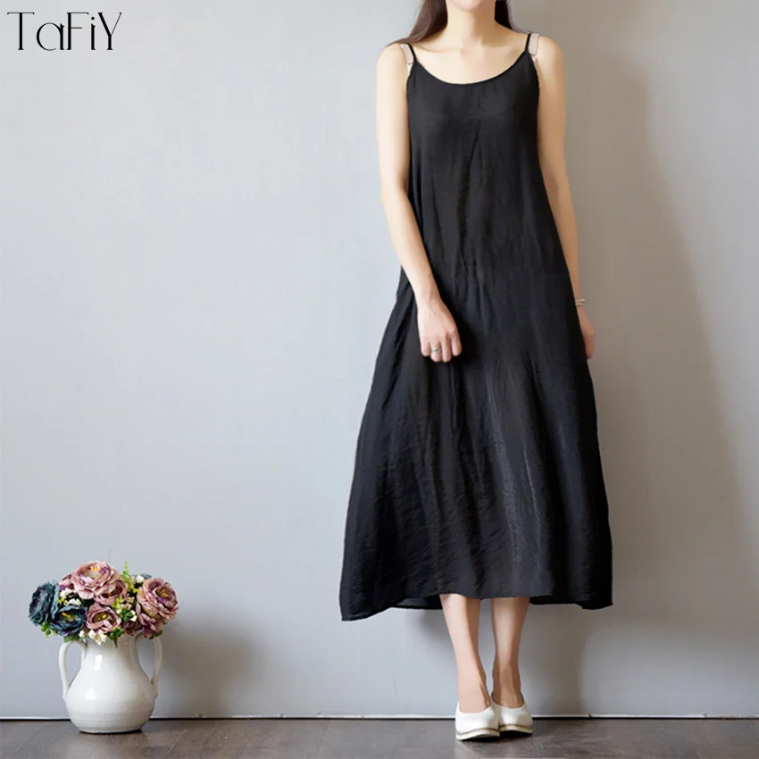 TaFiY 2017 Vestidos женское летнее платье одноцветное шелковое хлопковое без рукавов с