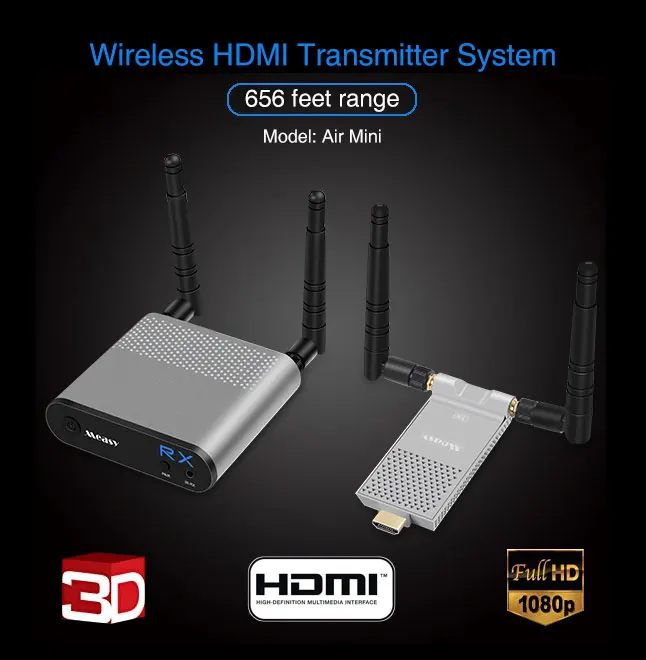 Air Mini HDMI беспроводной удлинитель 5,8 ГГц приемник передатчика HDMI 200 M/656FT футов 1080 P видео аудио 3D HDMI передатчик приёмник