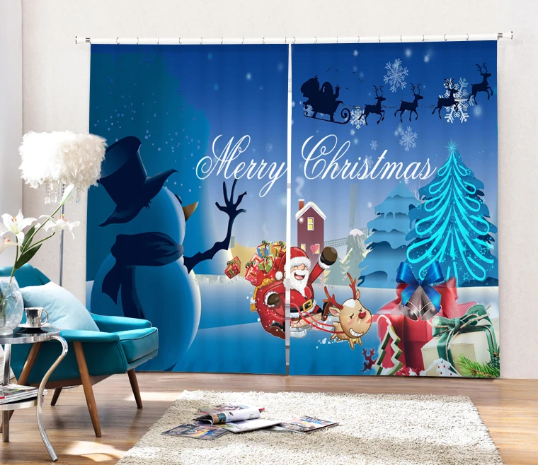 

Christmas Santa Claus 3D Blackout Curtains Healthy non-pollution Digital Print Customiz Design Tablecloth Shower Curtain Bedding