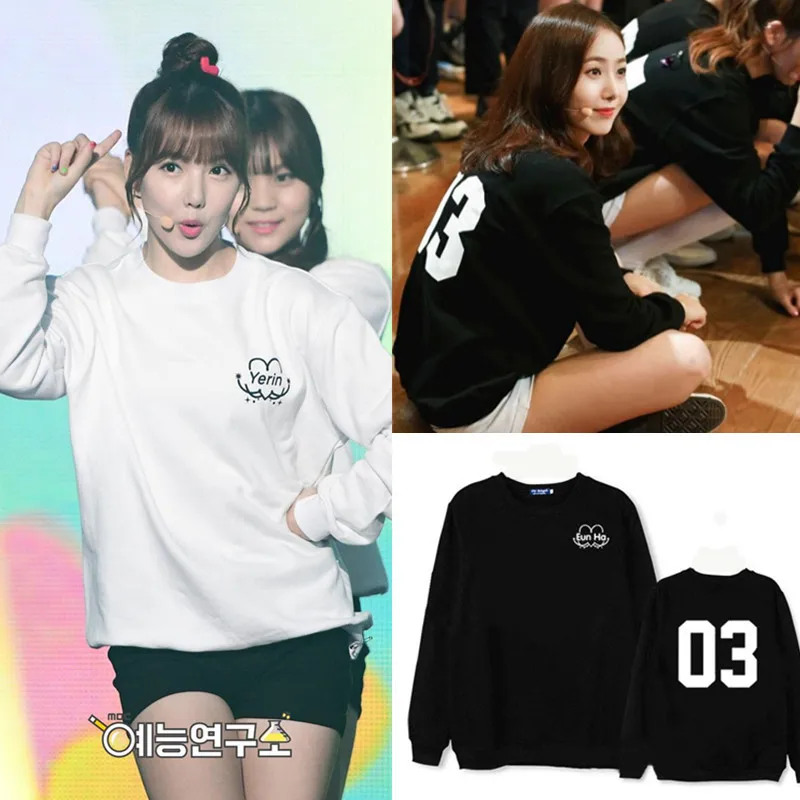 

K-pop GFRIEND album LOL Yan Zhijin long-sleeved bodywear black and white new Sweatshirts loose Hoodies