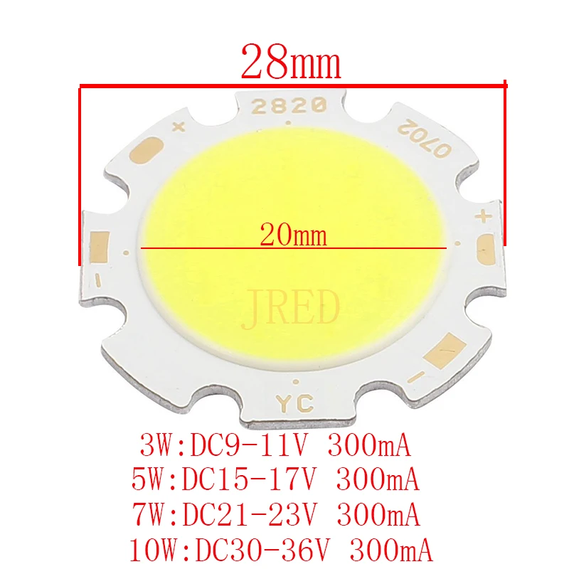 10 шт./лот круглый COB 20 мм 28 PCB супер яркий 3 Вт 5 7 Cob Led чип теплый белый/белый Чип 20MM