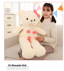 100% новый большой 85 см белый медвежонок, плюшевые игрушки розовый шарф медведь кукла мягкая подушка Рождество подарок b1250