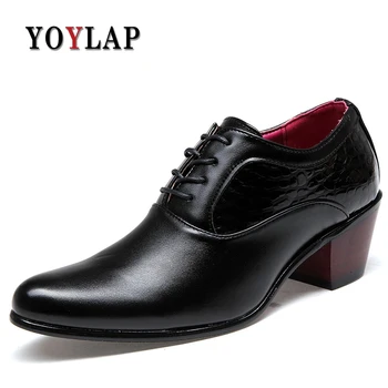 

Formal Shoes Men Leather Dress Shoes Male Business Derby Oxford Shoe Pointed Toe High Heels Black Luxury Wedding Mens Office Man