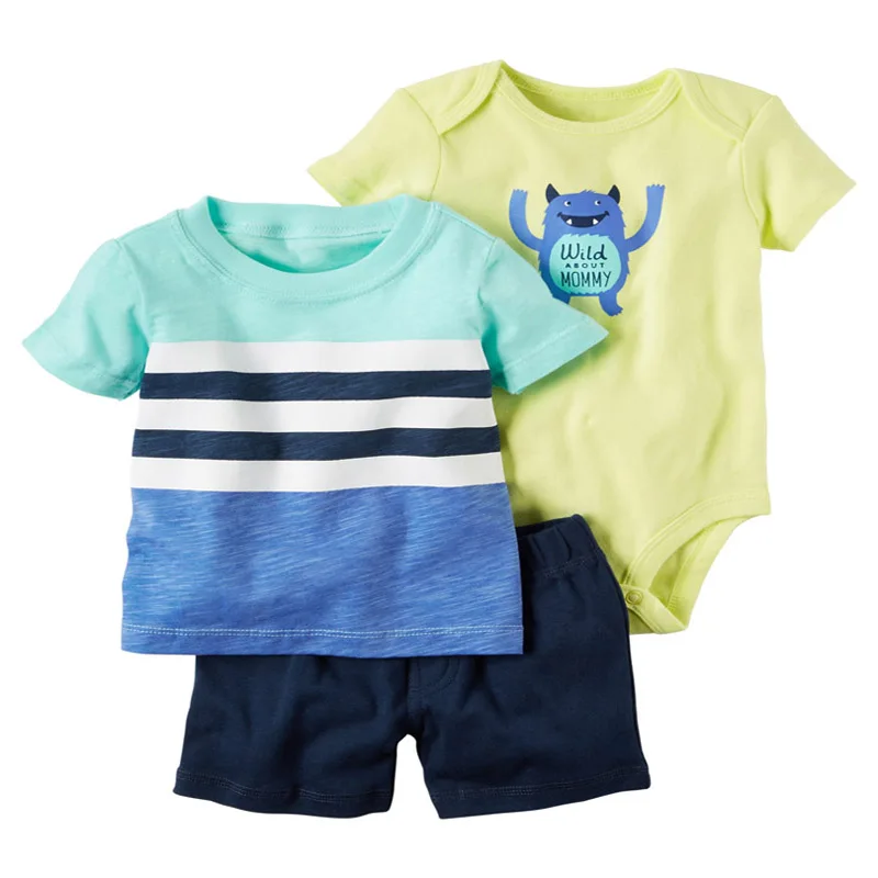 Летняя одежда для новорожденных мальчиков футболка с принтом животных комплект из топа, комбинезона и шорт комплект одежды для новорожденных, костюм для детей из хлопка