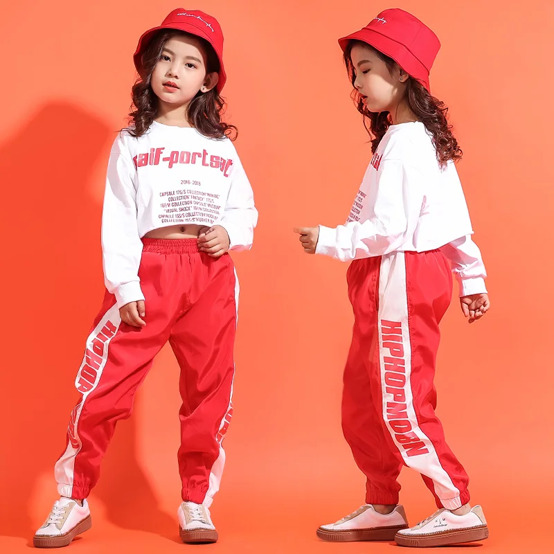 Children Hip Hop Clothes Girls Jazz Street Dance Costumes Kids CropTop Sweatshirt Jogger Pants Ballroom Stage Outfit