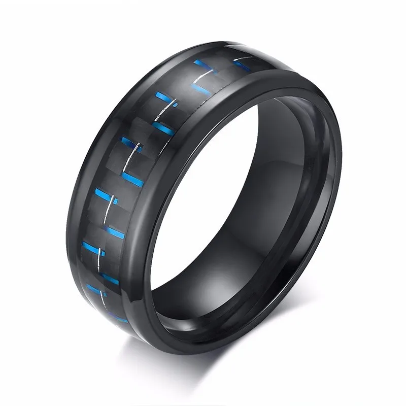 

Men's 8MM Carbon Fiber and Black IP Ring Stainless Steel Wedding Band Jewelry for Men Husband Fiance Gift