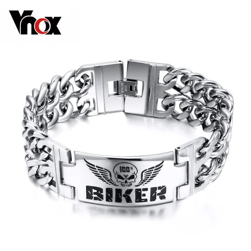 Prix pour Vnox biker bijoux de bracelets hommes acier inoxydable 316l crâne double chaîne charme cadeau Prix pour Vnox biker bijoux de bracelets hommes acier inoxydable 316l crâne double chaîne charme cadeau