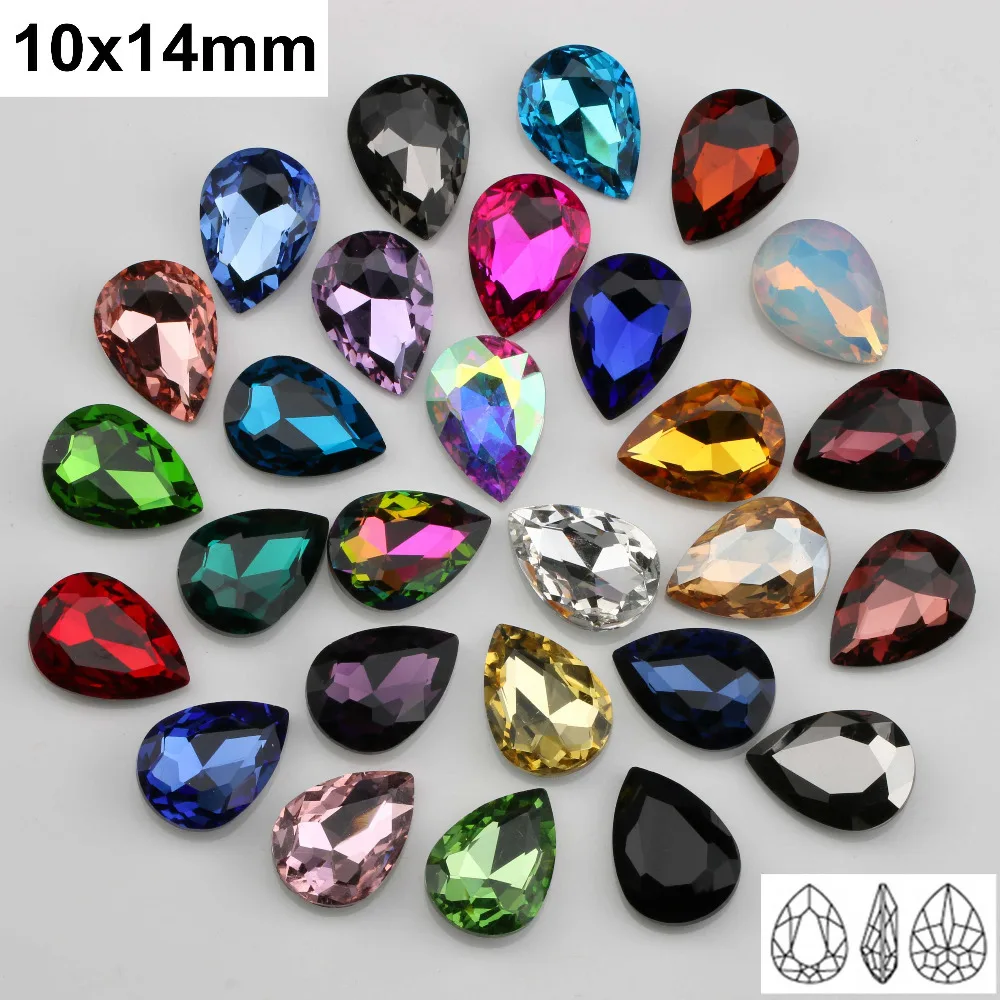 10*14mm Teardrop Crystal Fancy Stone, 48pcs/lot, Point Back Pear Shape