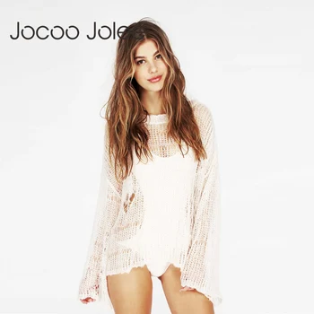 

Jocoo Jolee Sexy Knitted Sweaters Batwing Sleeve Hollow Out Loose Fit Jumper Tops Fashion 2018 Women Pullovers Oversized Sweater