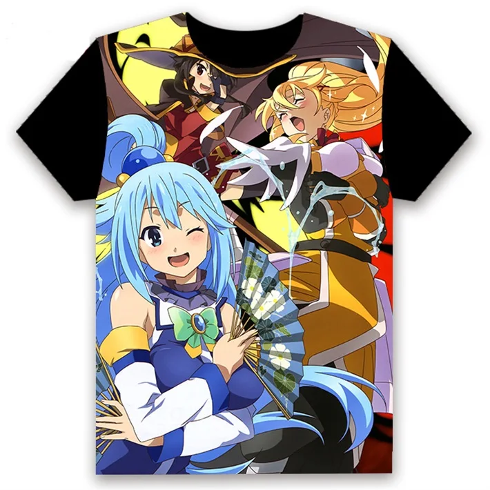 Модная мужская футболка аниме KonoSuba Megumin Aqua Darkness сексуальный косплей короткий рукав унисекс Повседневная Черная футболка под заказ - Цвет: 9