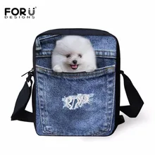 FORUDESIGNS/джинсовая 3D Померанская собака, женская маленькая сумка, Женская Повседневная сумка через плечо, сумка-тоут через плечо для девочек, Mochilas