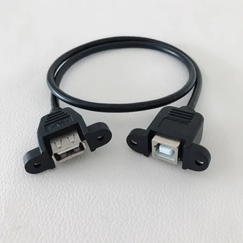 

USB 2.0 Type B to USB Type A Female to Female Data Extension Cable Panel Mount with Screws Black 50cm