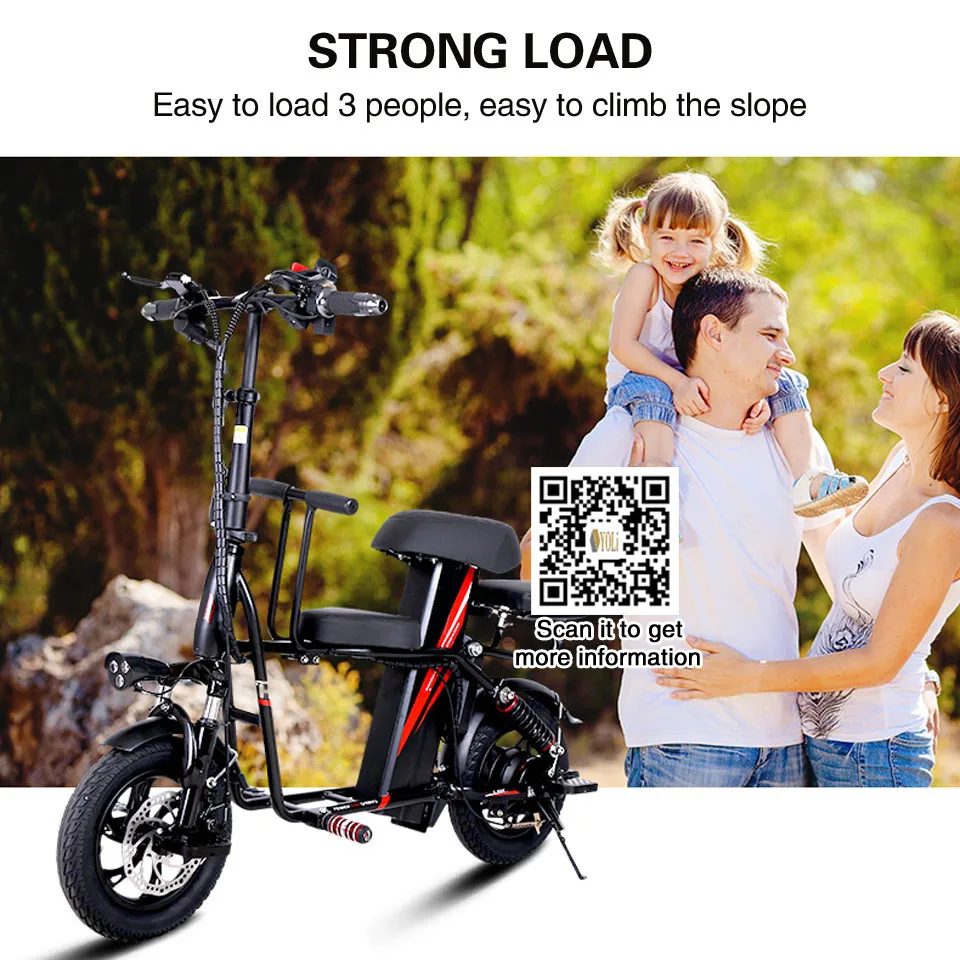 Excellent 12 inch 2.5cm tire electric bicycle  48V 20A Lithium Battery bike 3 seat for family children electrical  e bikes 8