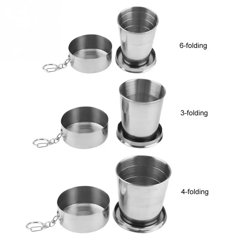

60ml/150/250ML Stainless Steel Camping Folding Cup Portable Outdoor Travel Collapsible Cup With Keychain Teacup Coffee Mug Cup