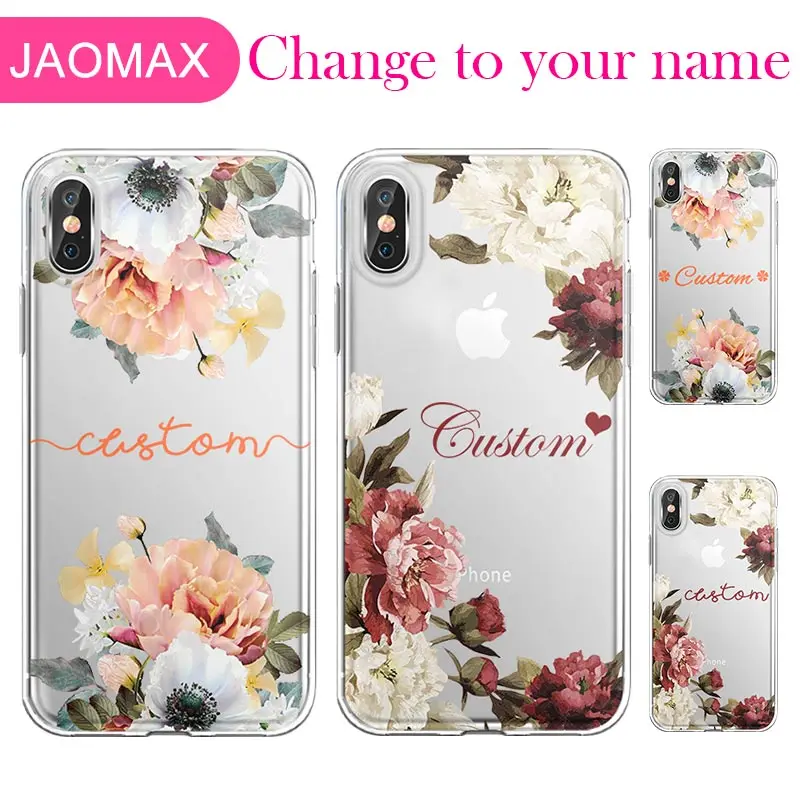 Jaomax Personalized Name Flower Print Custom Case For iPhone 11 Xr Xs Max 7 5 6s 8 Plus Customized Silicone Phone | Мобильные