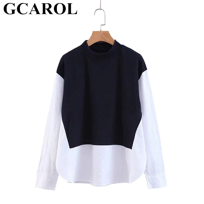 

GCAROL Early Spring Knit Blouse Spliced Sweatshirt Stand Collar Oversize Hoodie Casual Fashion Streetwear Sweet Pullover