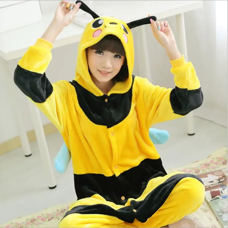 

Little Bee Pajamas Yellow Black Night Home Clothe Onesie Plus Size Sleepwears for Women Pijama kigurumi Sets