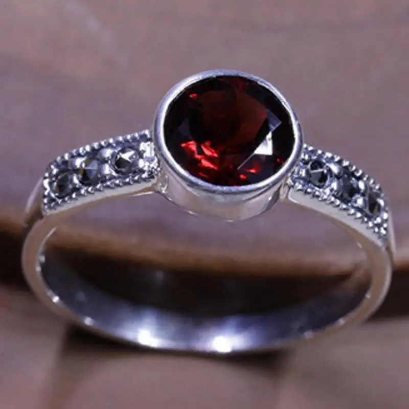Real Pure 925 Sterling Silver Jewelry Vintage Thai Red Garnet Ring ...