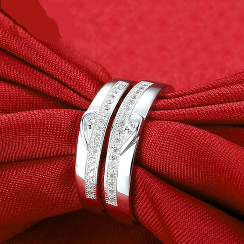 

Romantic Wedding Rings For Lover Silver-Color Couple Resizable Rings For Men/women Engagement Party Jewelry Wedding Bands