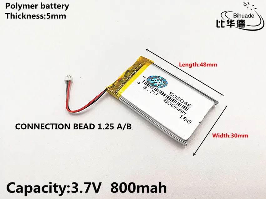 5 шт./лот Соединительная бусинка 1,25 A/B 3,7 V 800 mAH 503048 полимерная литий-ионный/литий-ионный Перезаряжаемые аккумулятор для DVR, gps, mp3, mp4