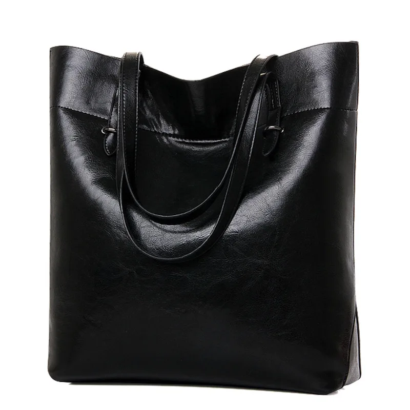 2017 Fashion Design Women Wax PU Leather Big Handbag Vintage Style Lady Shoulder Bags Female Dual