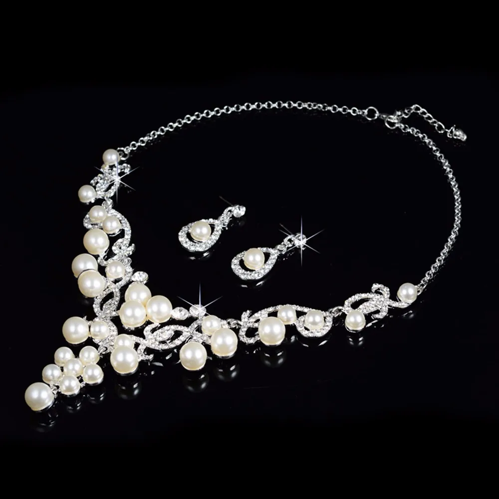 princess jewelry sets pearl pendant necklace earrings water drop design top quality cz diamond AAA bridal women wedding jewels gifts D017 (2)
