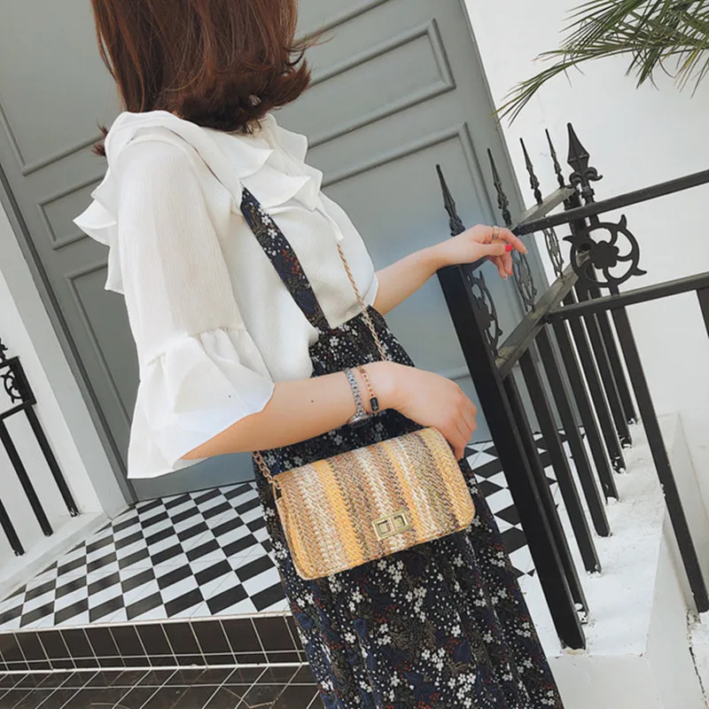 

Crossbody Bags For Women 2019 Summer Korean Style Fashion Bali Beach Straw Rattan Chain Messenger Bags Ladies Mini Shoulder Bag