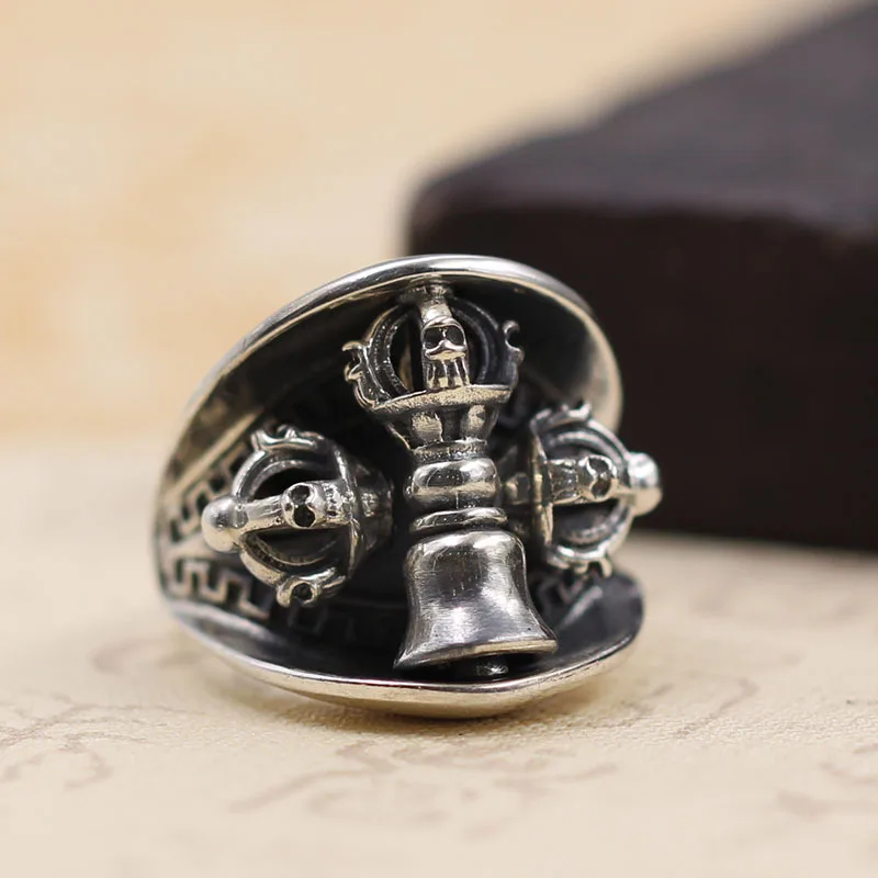 

Mighty Skull Silver Rings Rotating Vajra Bells Buddhist Rings Transfers Exorcism Couples Silver Rings