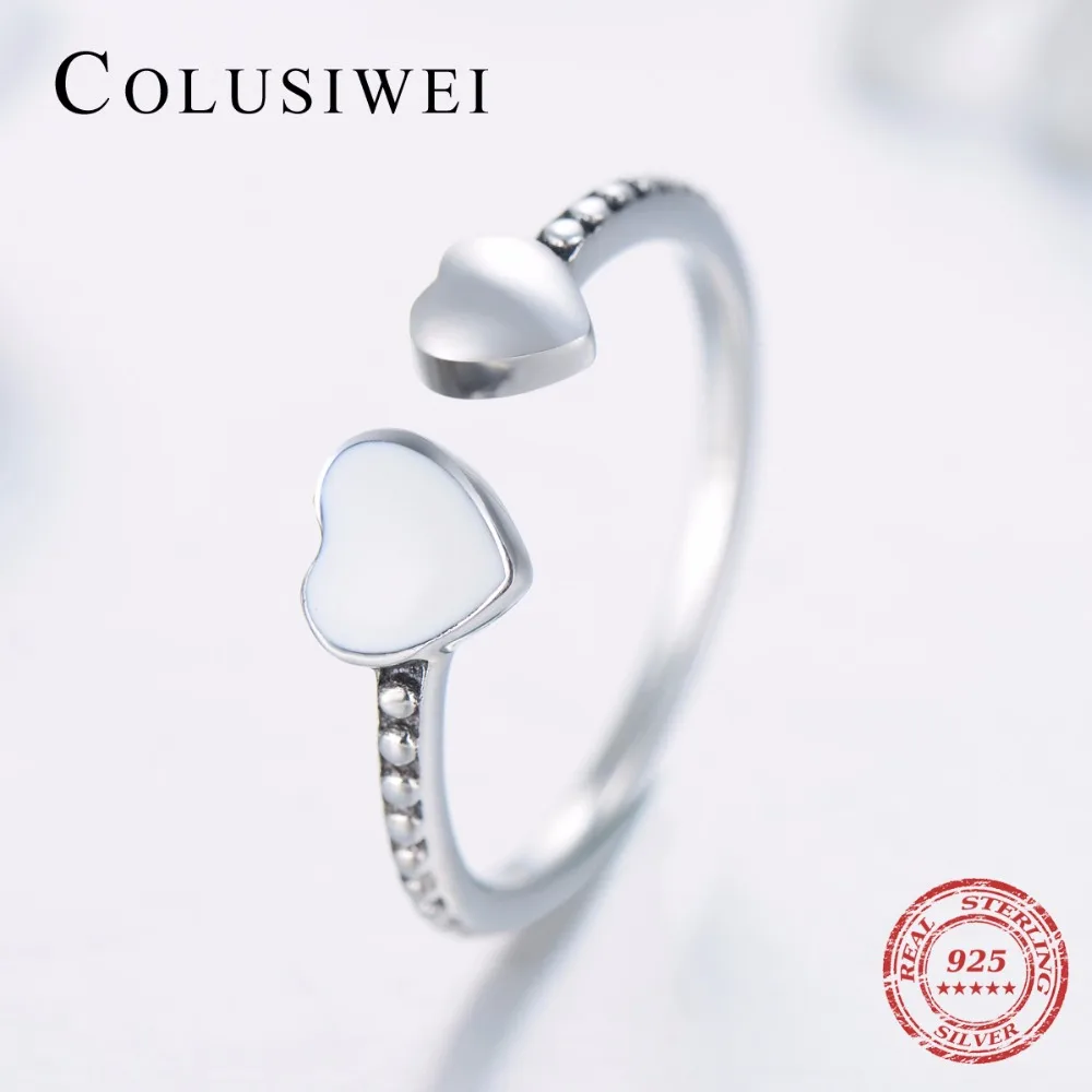 Кольцо CULUSIWEI из 100% серебра 925 пробы с эмалью и двойными сердечками регулируемое