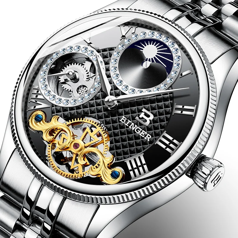

Switzerland Binger Luxury Brand Mechanical Men's Watches Skeleton Wrist Waterproof Watch Men sapphire Male reloj hombre B1175G-2