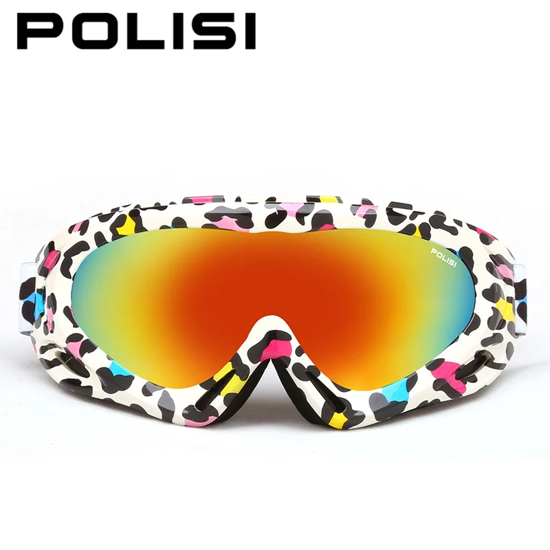 POLISI зимние мужские и женские лыжные очки Анти-туман сноуборд очки для снегоходов UV4000 Esqui скейт спортивные горные лыжные снежные очки - Цвет: Leopard Print