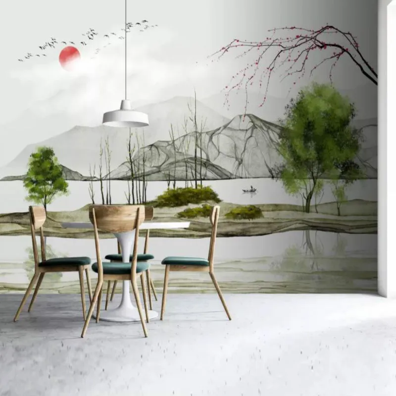 Китайский Современный арт чернила пейзаж фон декоративная картина на стену Настенные обои для гостиной