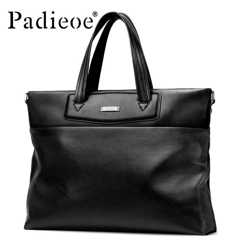 

Padieoe Luxury Design Genuine Cow Leather Men's Handbag Fashion Business Man Laptop Bag High Quality Durable Shoulder Bags