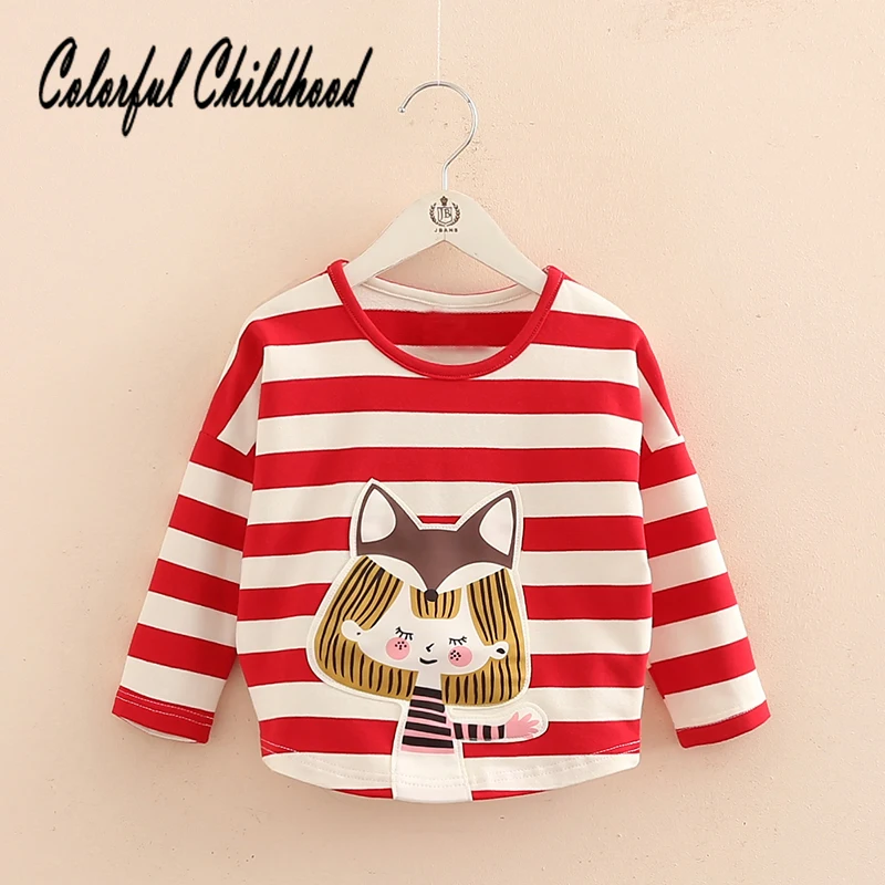 Baby's Clothes Longsleeved Red Stripe Tshirt With Cute Fox Pattern